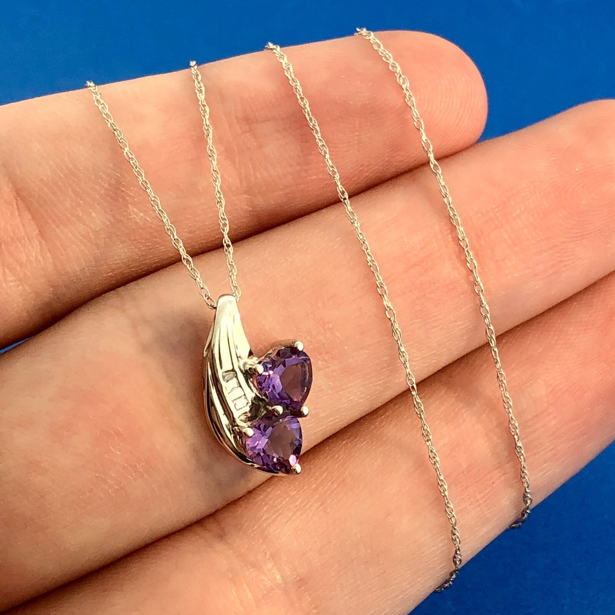 Designer 10K White Gold Amethyst Diamond February Anniversary Occasion Necklace