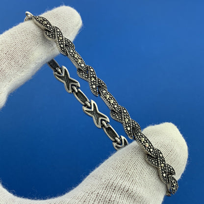 Designer 925 Sterling Silver Marcasite X O Balinese Style Tennis Bracelet