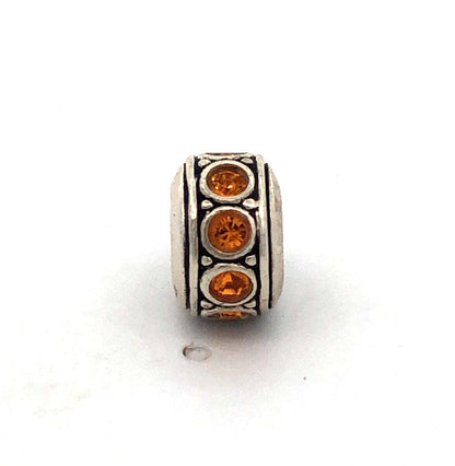 Designer Chamilia 925 Sterling Silver Round Orange Cubic Zirconia Spacer Charm