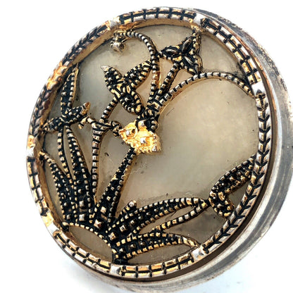 Lori Leavitt 925 Sterling Silver Gold Two Tone Asian White Jade Statement Ring