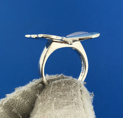Designer Lee Sands Sterling Silver Pastel Mother of Pearl Inlay Butterfly Ring