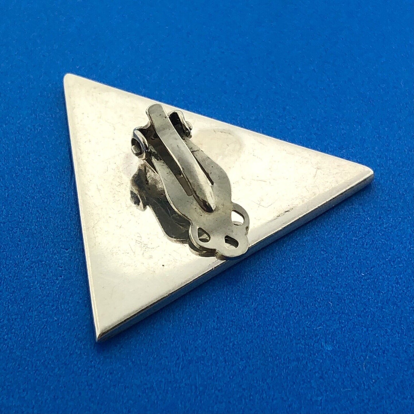 Vintage Sterling Silver 925 Modernist Malachite Onyx Statement Clip Earrings