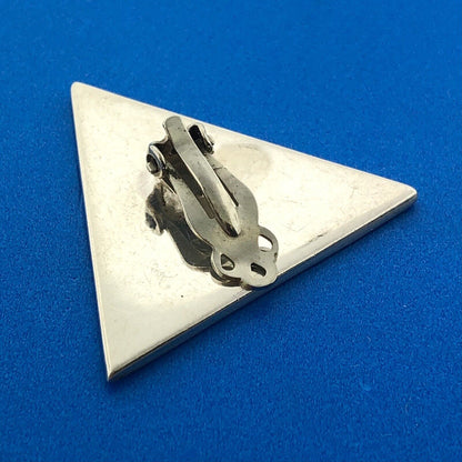 Vintage Sterling Silver 925 Modernist Malachite Onyx Statement Clip Earrings