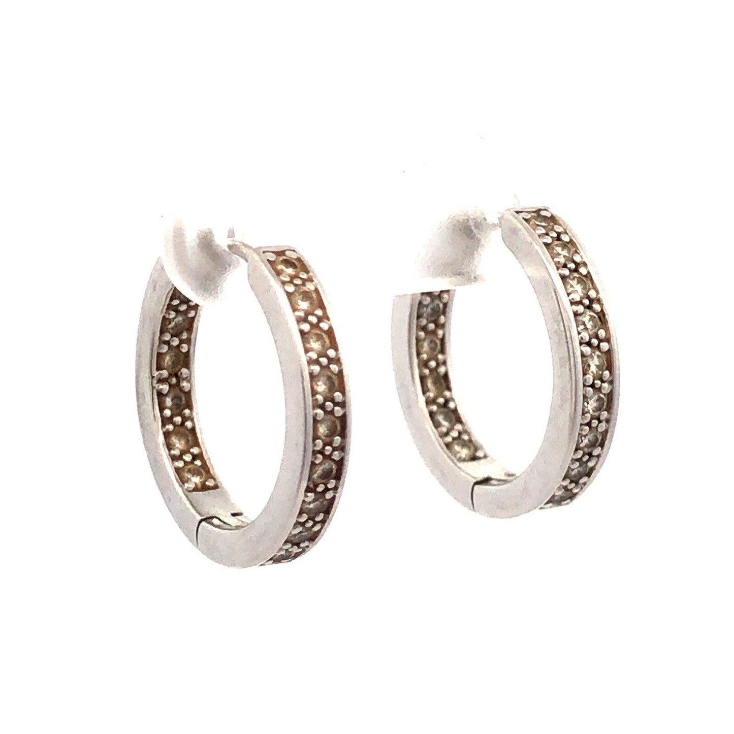 Designer 14K White Gold Round Diamond Hinged Hoop Earrings