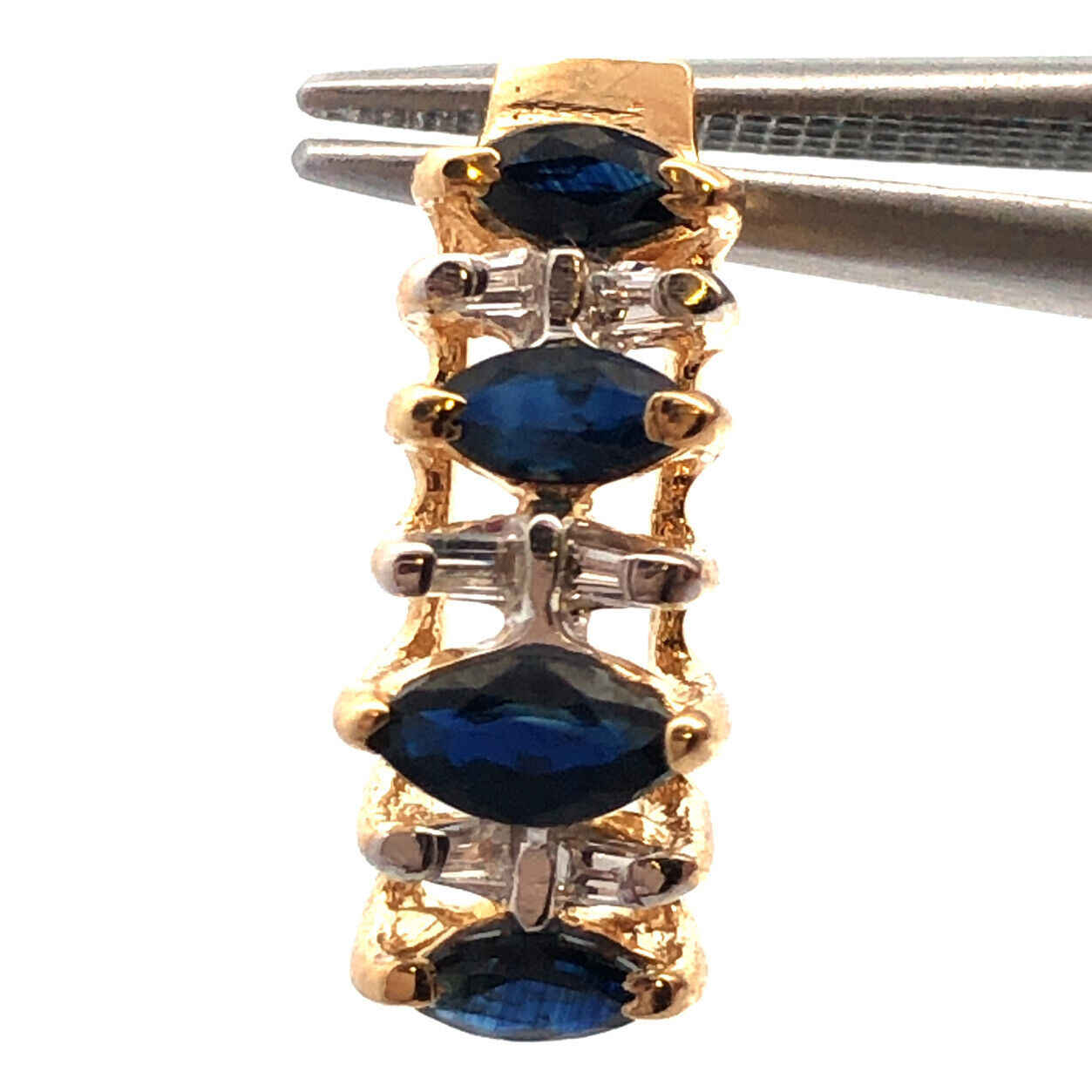 Designer 10K Yellow Gold Marquise Sapphire Diamond Accent Stud Earrings