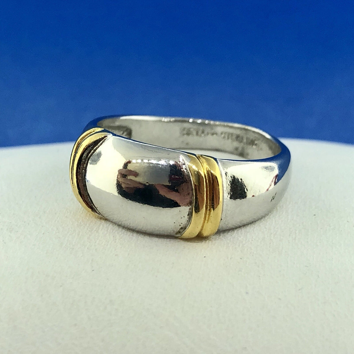 Designer SETA Two Toned Sterling Silver 925 Polished Ribbed Band Ring