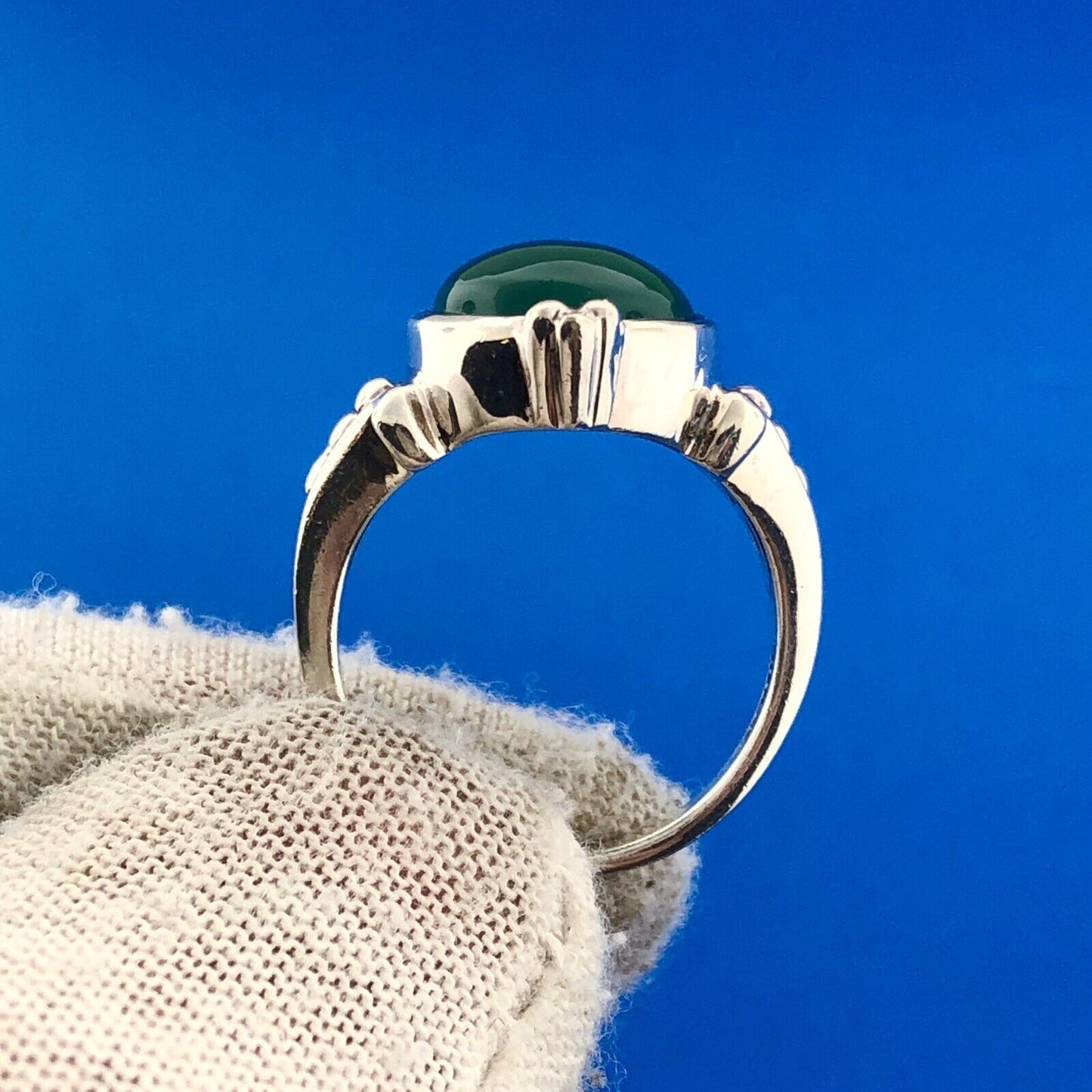 Designer SG Sterling Silver 925 African Green Onyx Cabochon Cocktail Ring