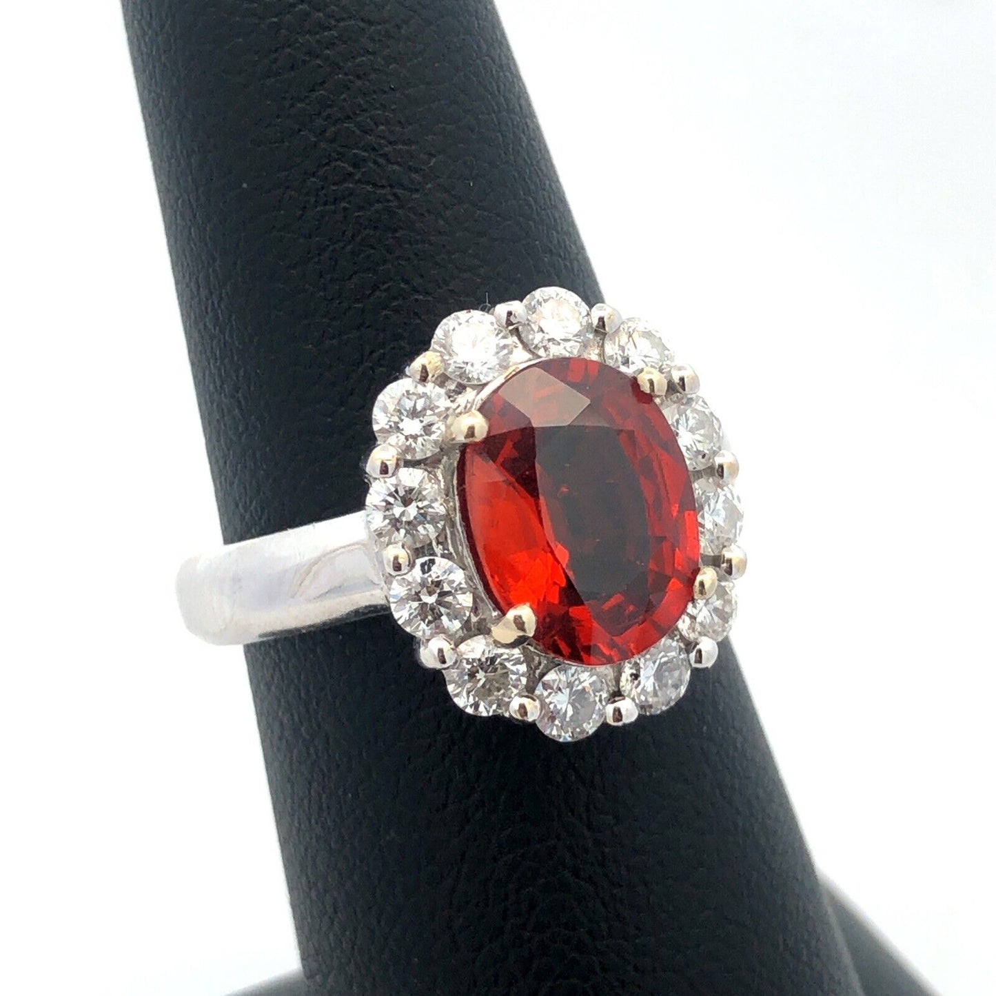 Estate 14K White Gold Oval Mexican Fire Opal Round Diamond Halo Statement Ring