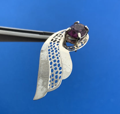 Stunning Silver Toned Oval Cut Purple Sparkling CZ Openwork Wing Stud Earrings