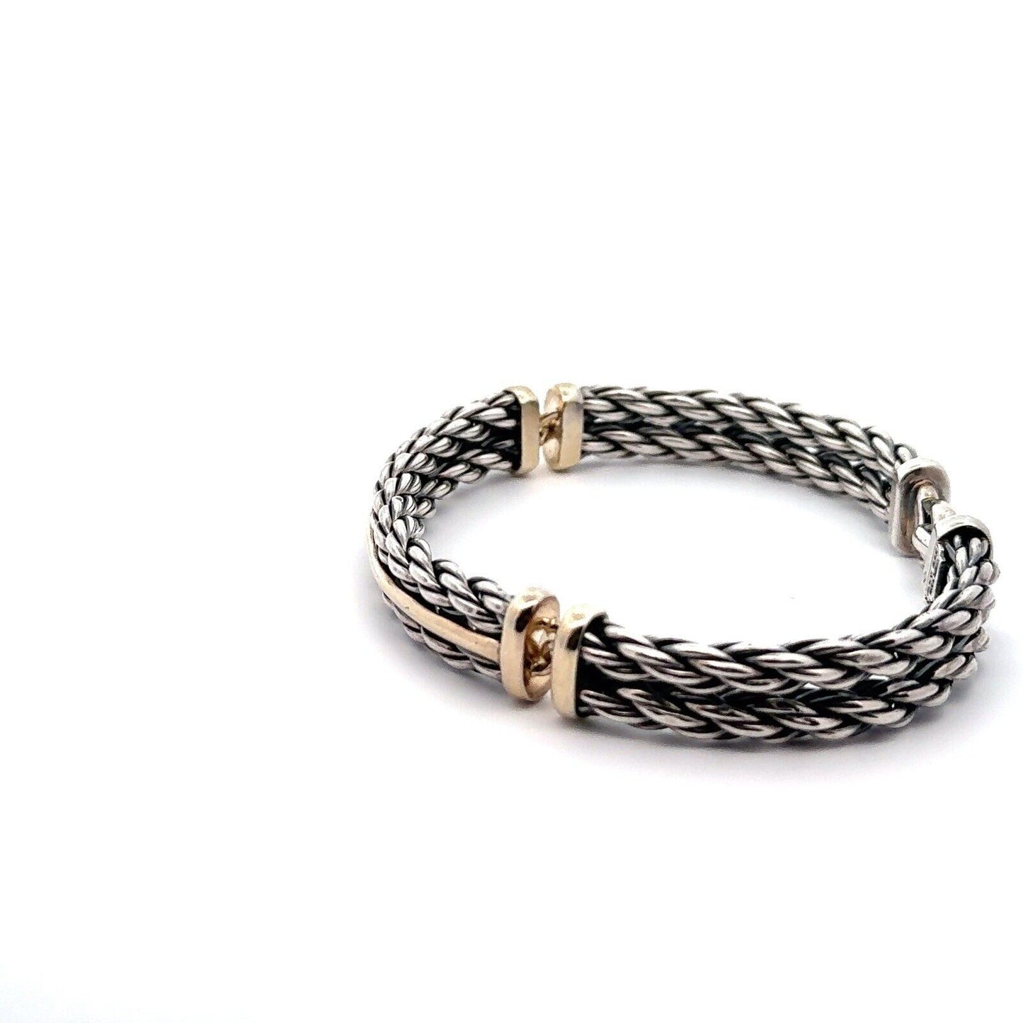 David Yurman 925 Sterling Silver 18K Yellow Gold Cable Bar Chain Cuff Bracelet