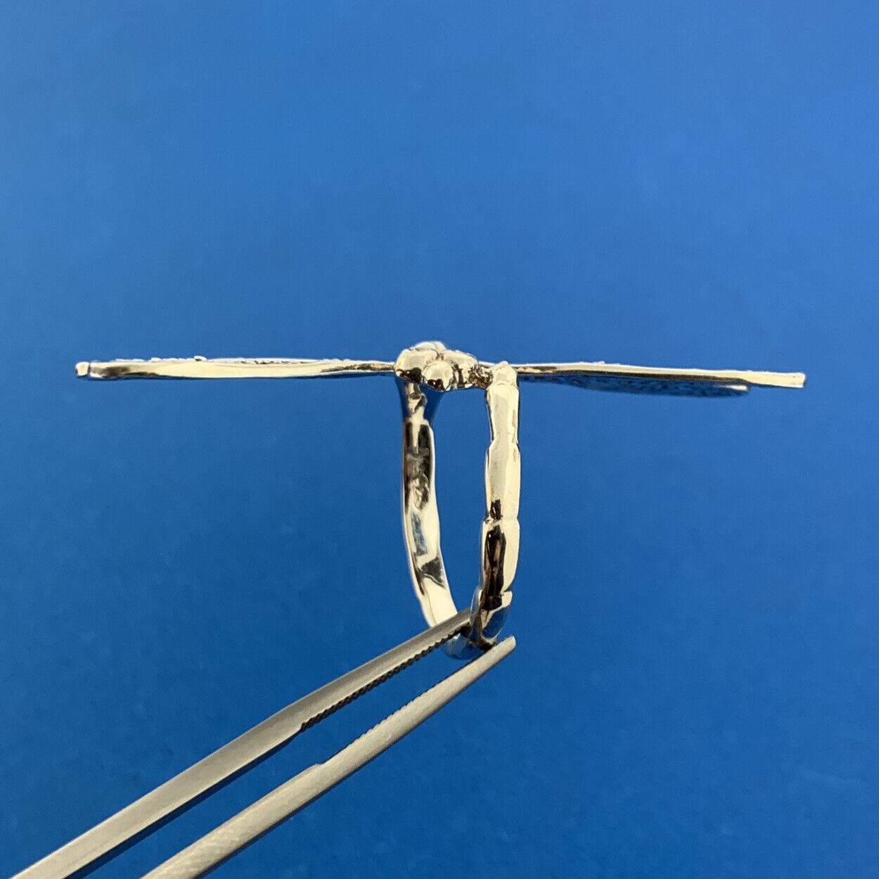 925 Sterling Silver Diamond Balinese Scroll Dragonfly Statement Ring