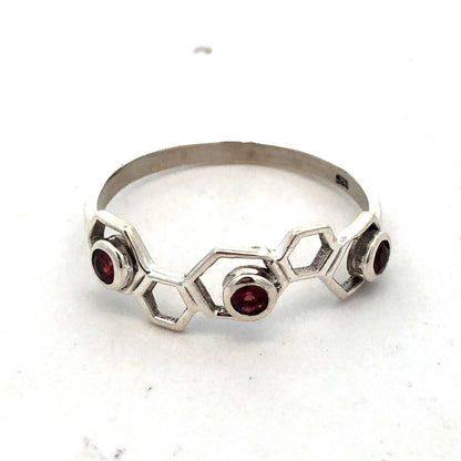 925 Sterling Silver Round Pink Tourmaline Honeycomb Hexagon Band Ring