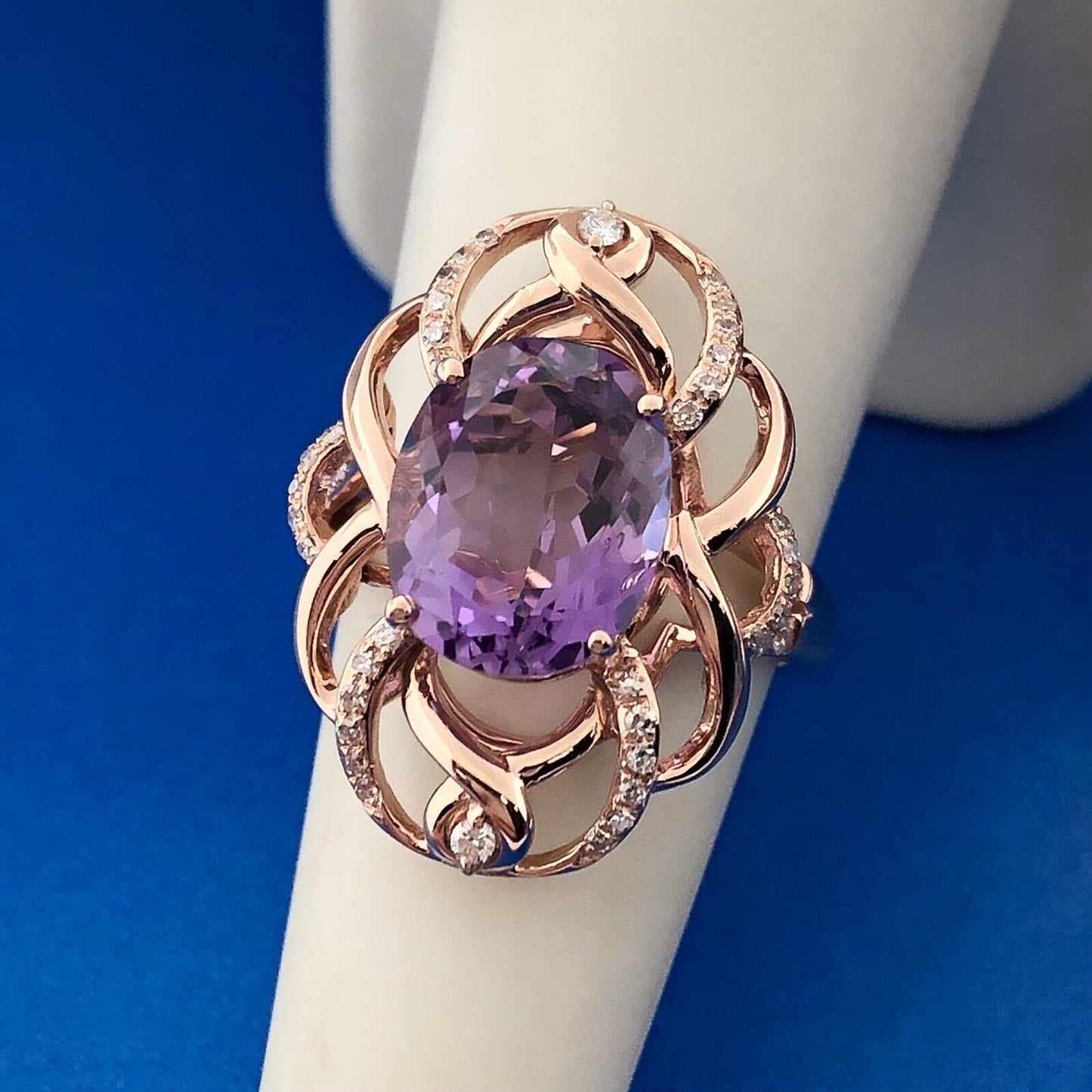 EFFY 14K Rose Gold Amethyst Diamond Accent February Anniversary Statement Ring