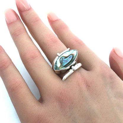 Designer HCB Mexico 925 Sterling Silver Turquoise Abalone Modernist Flip Ring