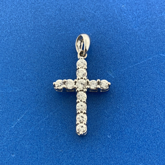 Designer 18K White Gold Cubic Zirconia CZ Cross Religious Communion Pendant