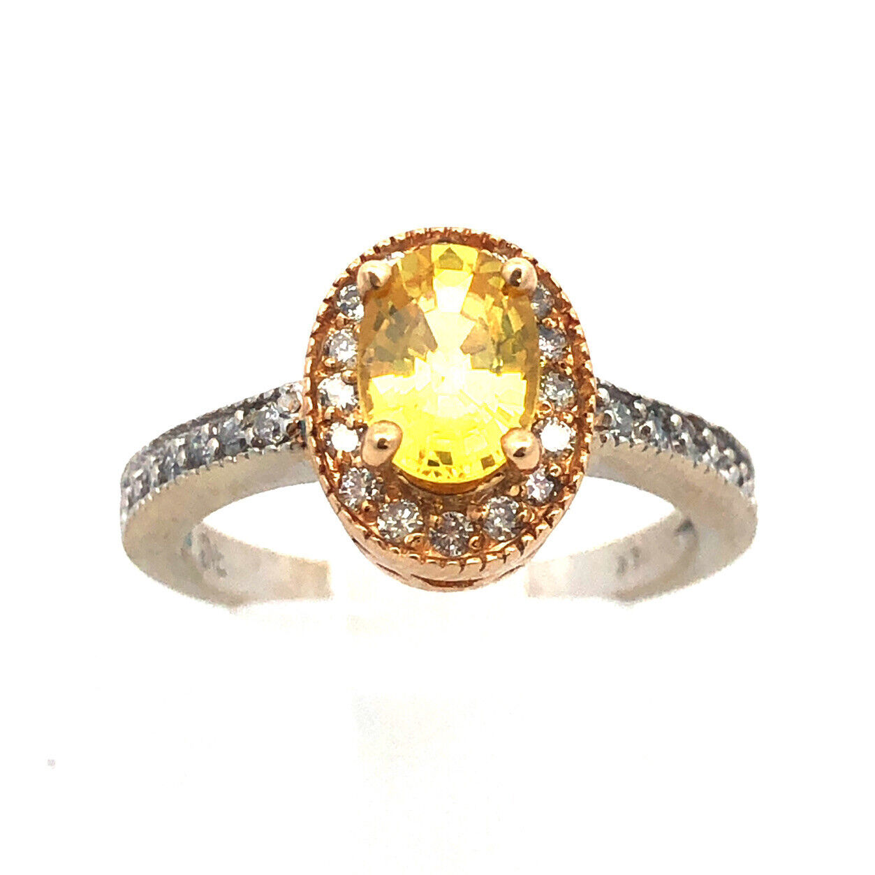 Designer 14K Yellow and White Gold Oval Citrine Diamond Halo Cocktail Ring