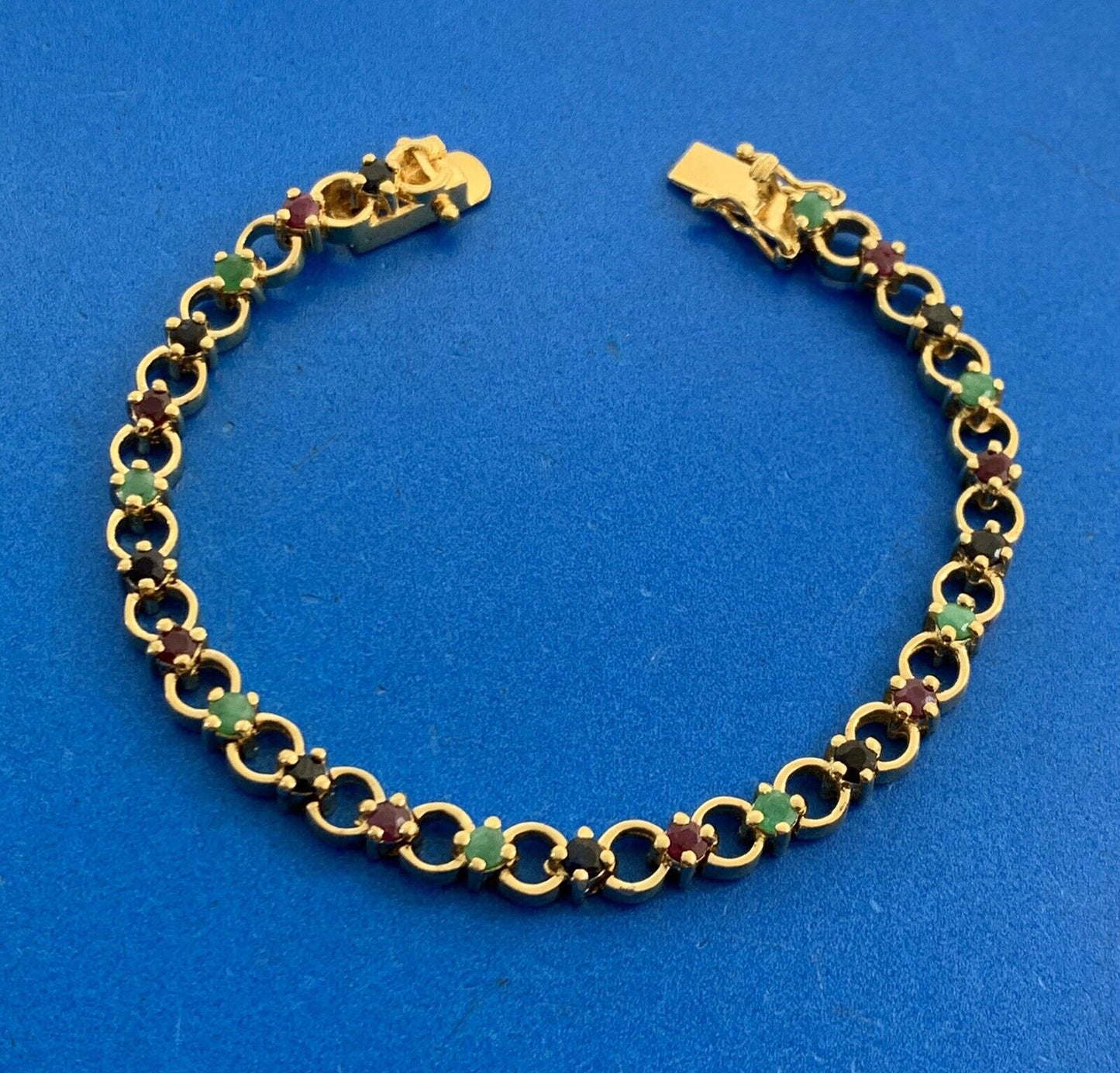 Designer 925 Sterling Silver Vermeil Sapphire Ruby Emerald Tennis Bracelet