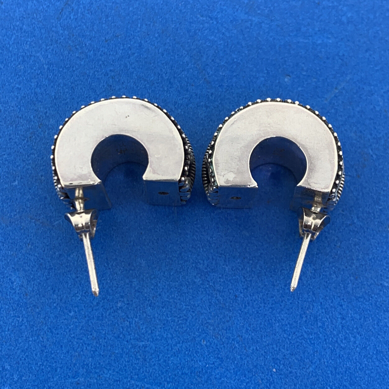 Vintage Sterling Silver 925 Cable Beaded 3D Wide Half Hoop Statement Earrings