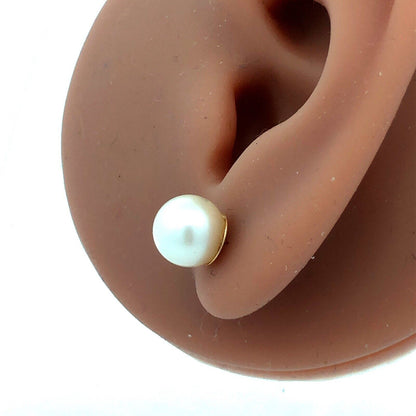 Estate 14K Yellow Gold Round Pearl Ball Stud Earrings