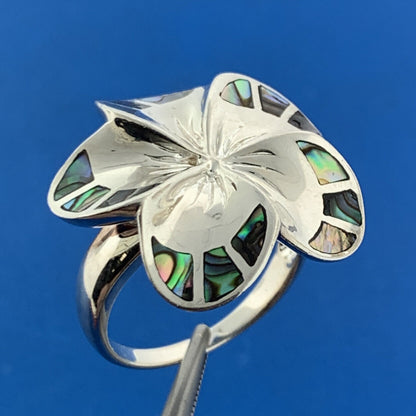 Designer 925 Sterling Silver Abalone Inlay Modernist Flower Statement Ring