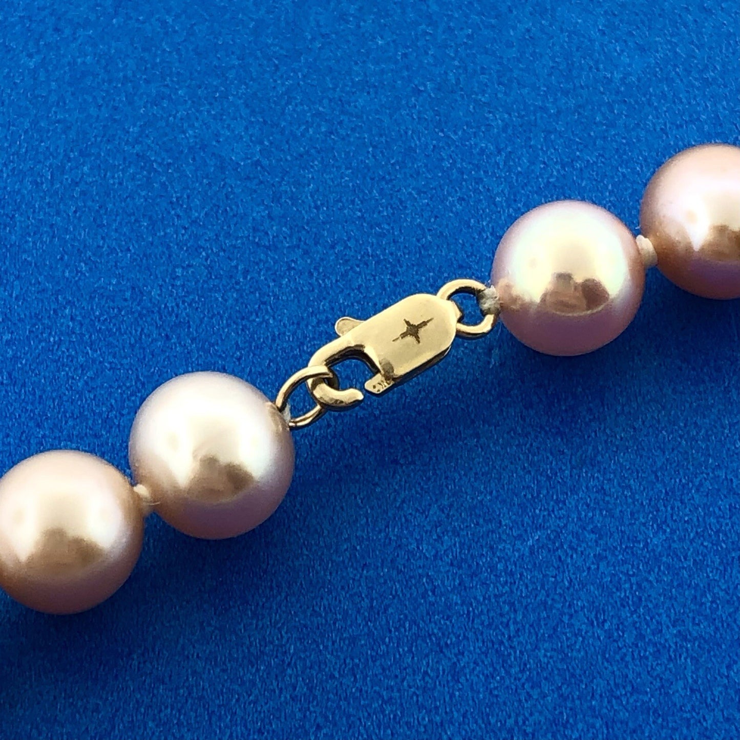 Vintage 14K Yellow Gold Pink Pearl Knotted June Bridal Anniversary Necklace