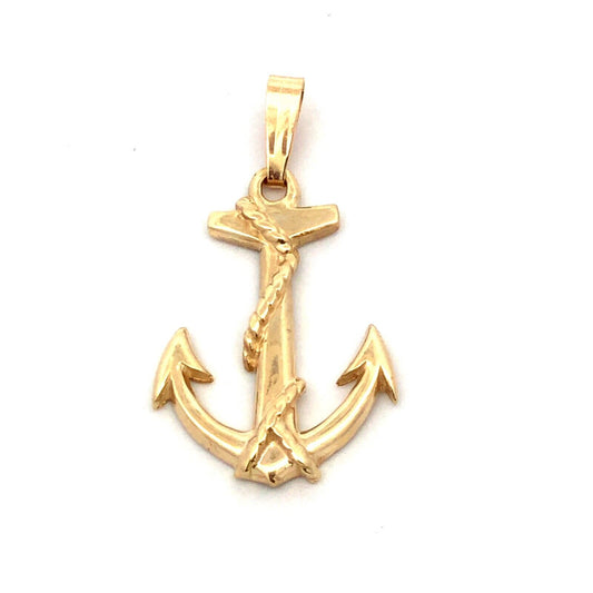 14K Yellow Gold 3D Anchor Nautical Navy Marine Pendant