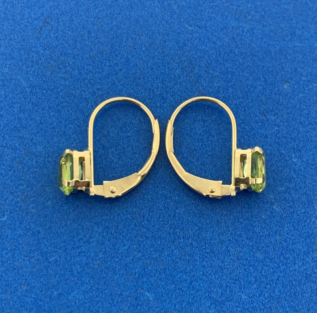 Designer RGE 14K Yellow Gold Oval Peridot August Birthstone Leverback Earrings