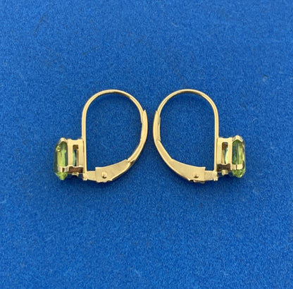 Designer RGE 14K Yellow Gold Oval Peridot August Birthstone Leverback Earrings