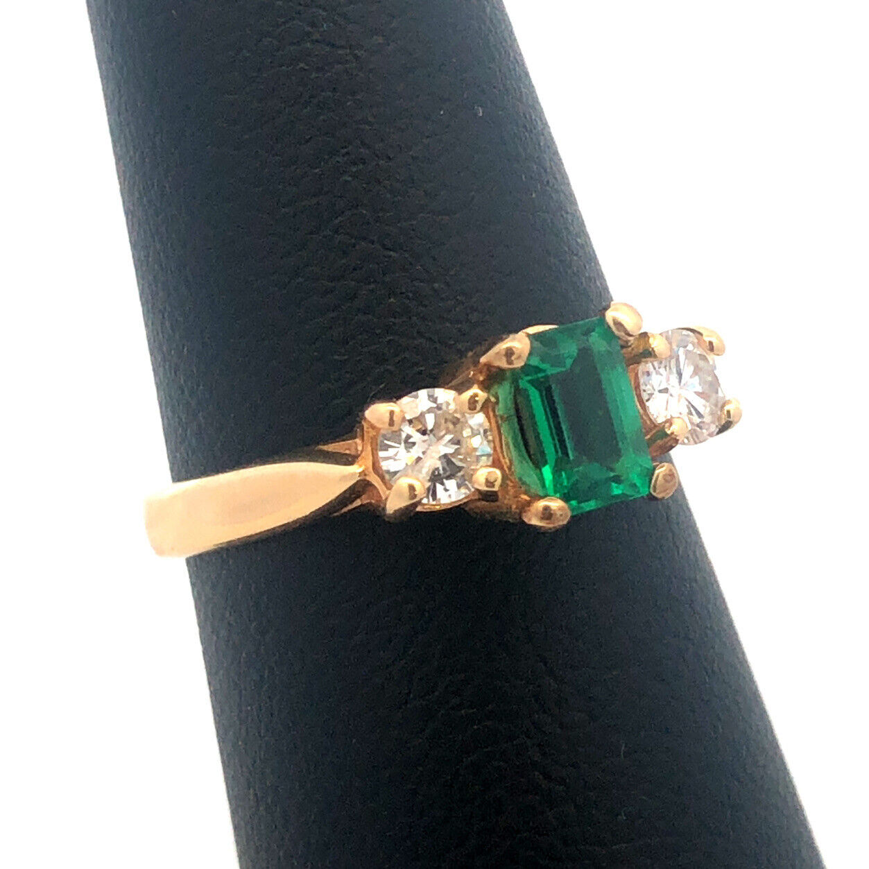 Designer 14K Yellow Gold Emerald Cut Green Tourmaline Diamond Ring