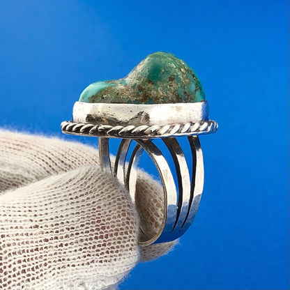 Old Pawn 925 Sterling Silver Natural Turquoise Chunk Statement Finger Ring