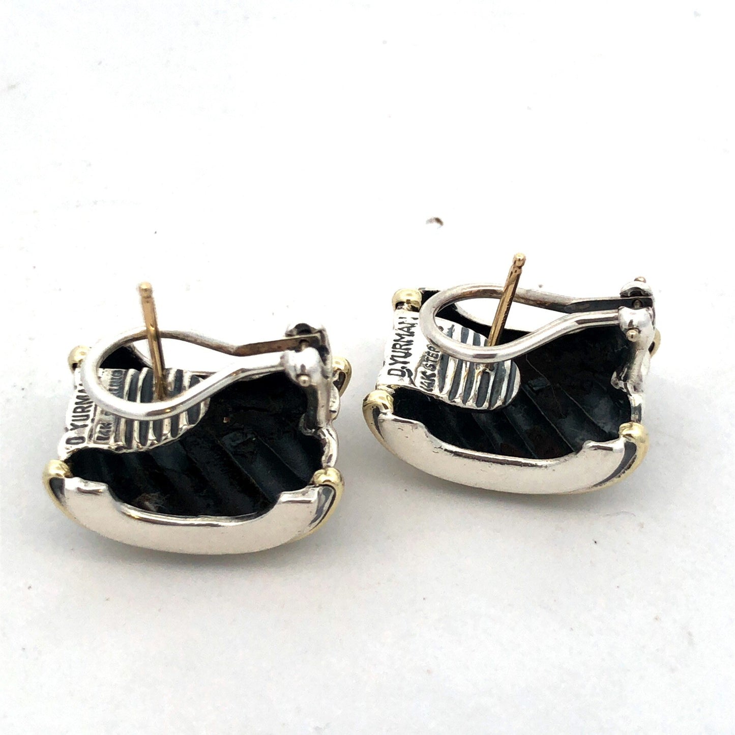 David Yurman 925 Sterling Silver 14K Gold Throroughbred Cable Wide Stud Earrings