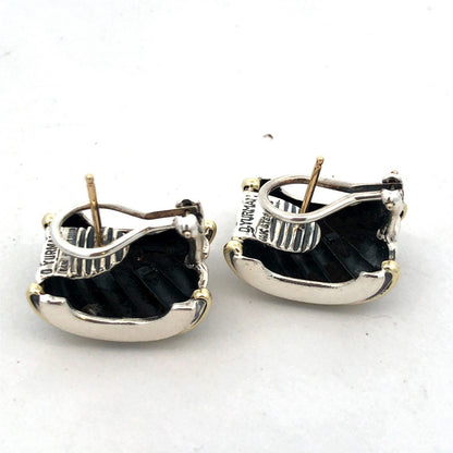 David Yurman 925 Sterling Silver 14K Gold Throroughbred Cable Wide Stud Earrings