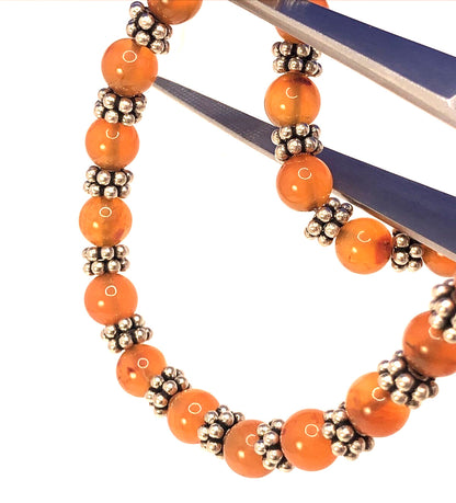 Doug Paulus 925 Sterling Silver Round Orange Aventurine Beaded Elastic Bracelet
