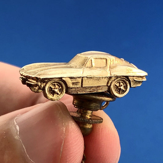 Vintage 10K Yellow Gold Corvette Mustang Sports Car Men's Tie Tac w/Fob