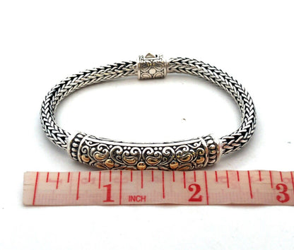 Effy Artisan BH 925 Sterling Silver 18K Gold Dot Scroll Balinese Chain Bracelet