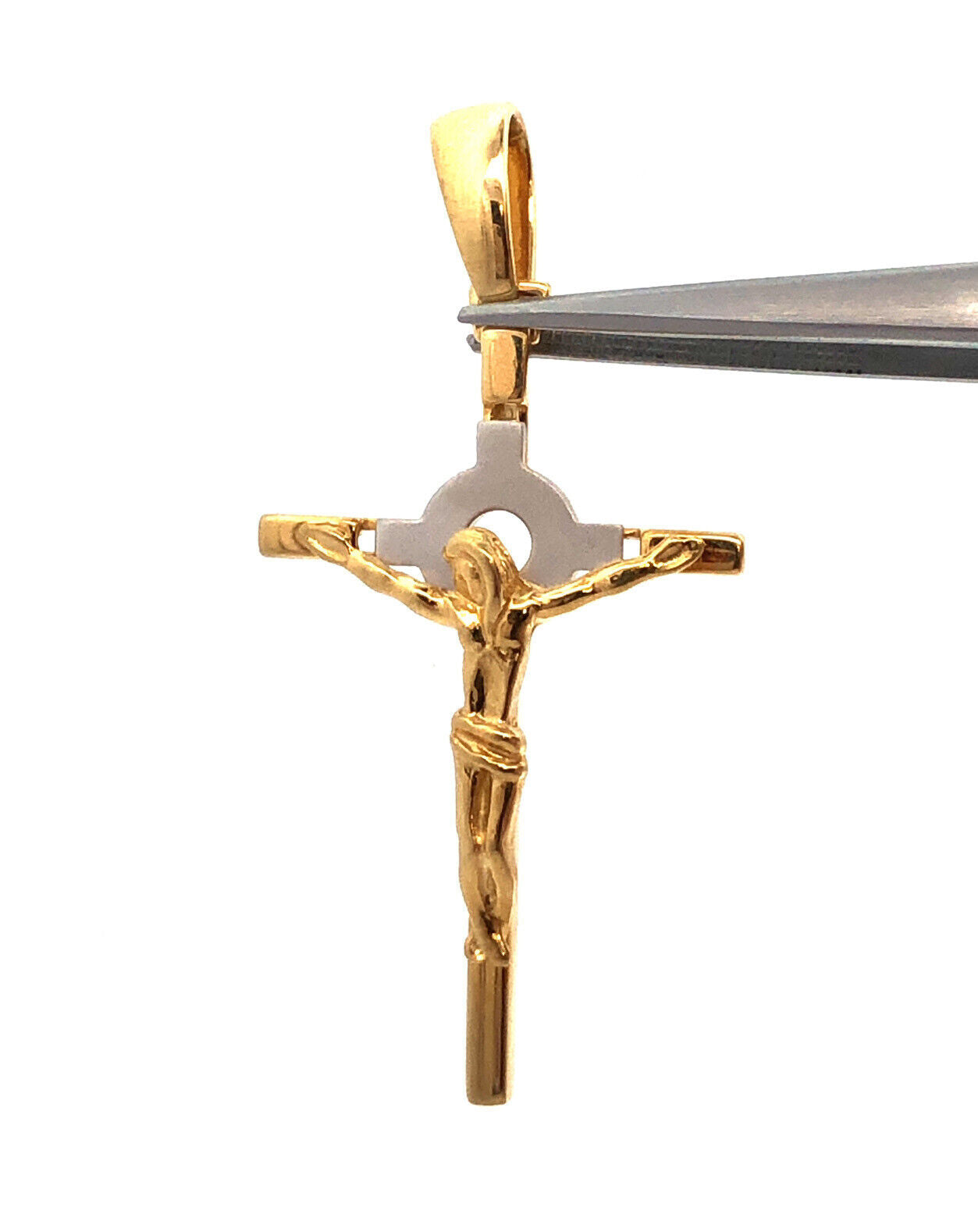 Designer 18K Yellow & White Gold Two-Toned Catholic Gift Cross Crucifix Pendant