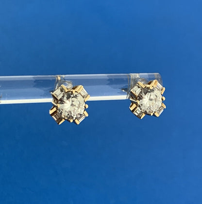 Designer 14K Yellow Gold Cubic Zirconia Solitaire Accent Statement Stud Earrings