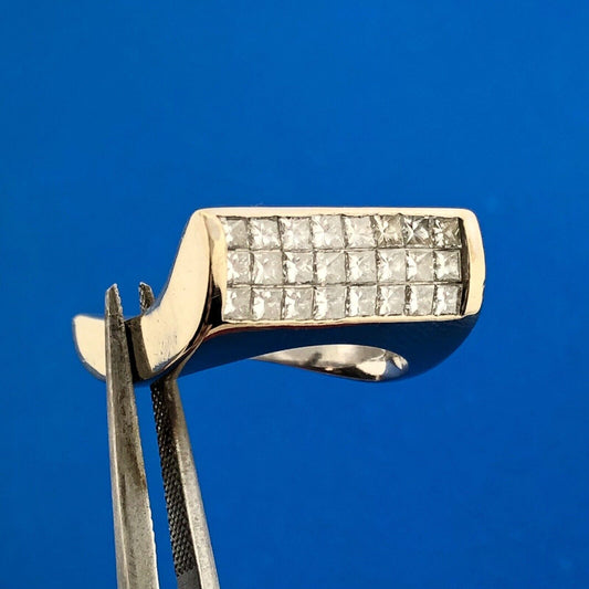 Modernist 18K White Gold Princess Diamond 1tcw Anniversary Statement Bar Ring