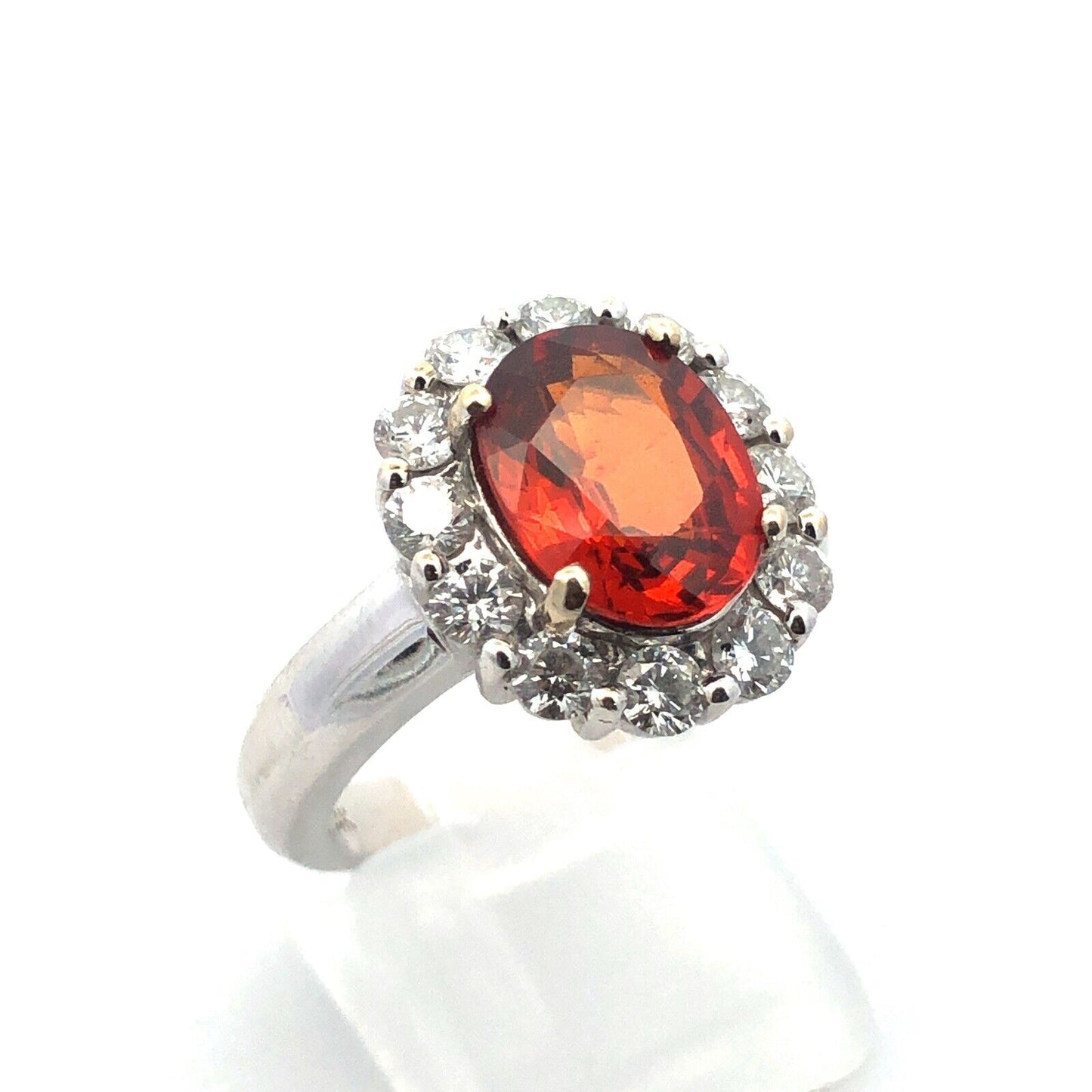 Estate 14K White Gold Oval Mexican Fire Opal Round Diamond Halo Statement Ring
