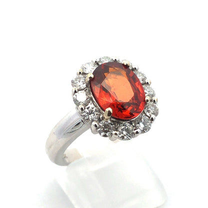 Estate 14K White Gold Oval Mexican Fire Opal Round Diamond Halo Statement Ring
