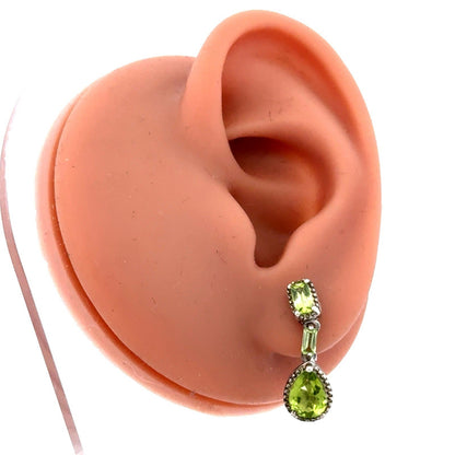 Designer 925 Sterling Silver Peridot Teardrop August Birthstone Dangle Earrings