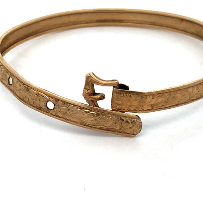 Antique Walter E Hayward WEH 12K Gold Filled Floral Detail Buckle Cuff Bracelet