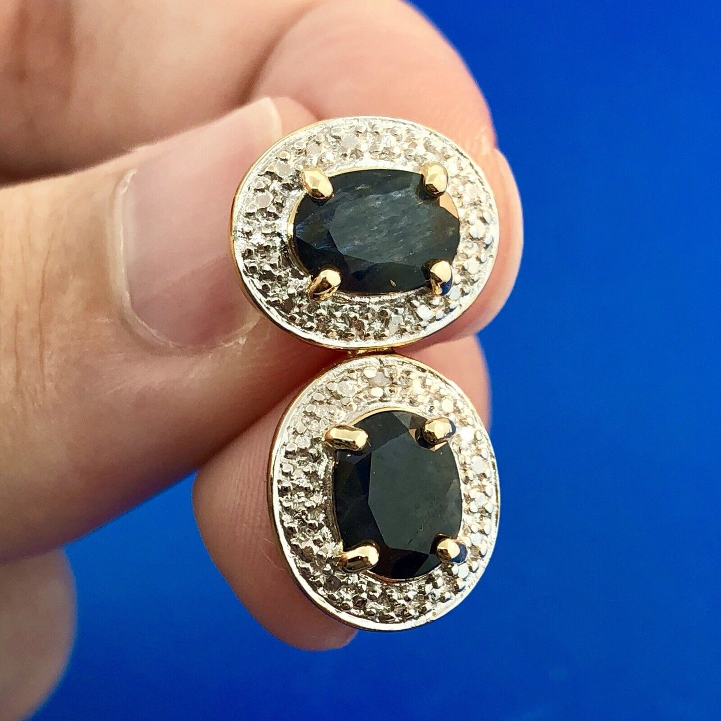 Designer 925 Sterling Silver Vermeil Sapphire Two Tone Double Drop Earrings