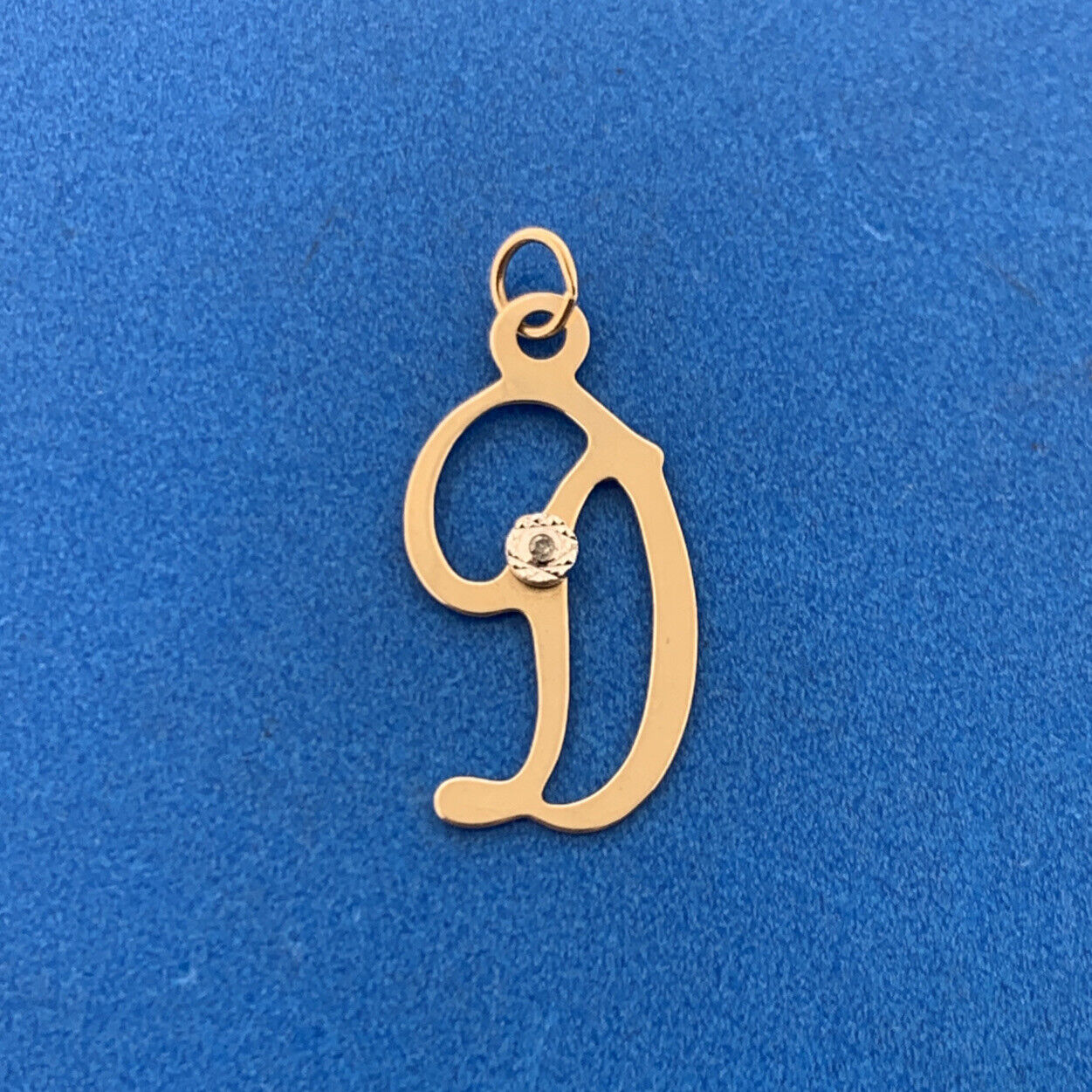 Designer 14K Yellow White Gold Diamond Script D Monogram Letter Charm Pendant