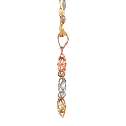 Retro Italy 14K White Yellow Rose Gold Three Star Diamond Cut Pendant Necklace