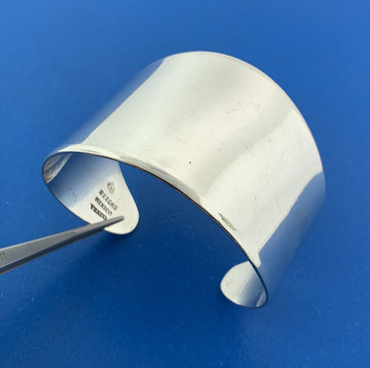 Vintage Taxco 925 Sterling Silver Wide Tapered Statement Open Cuff Bracelet