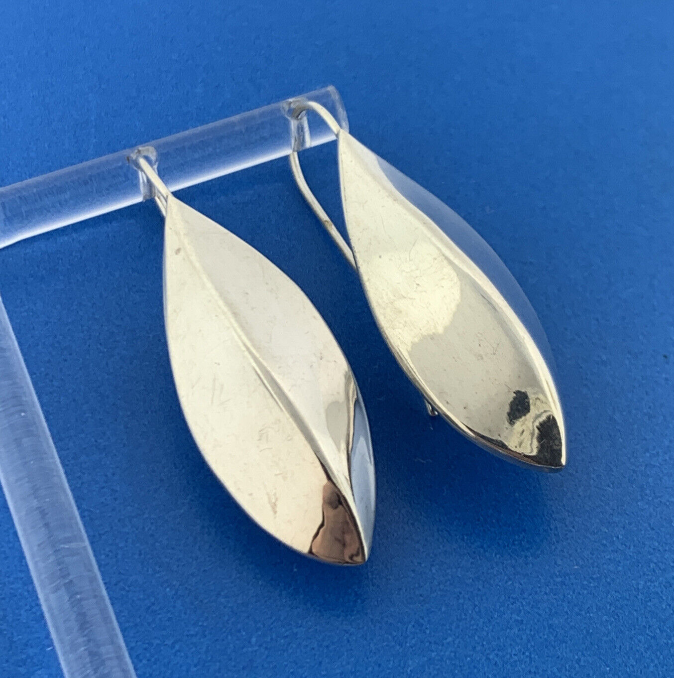 Taxco Mexican Designer CII Sterling Silver 925 Thick 3 Sided Leaf Drop Earrings