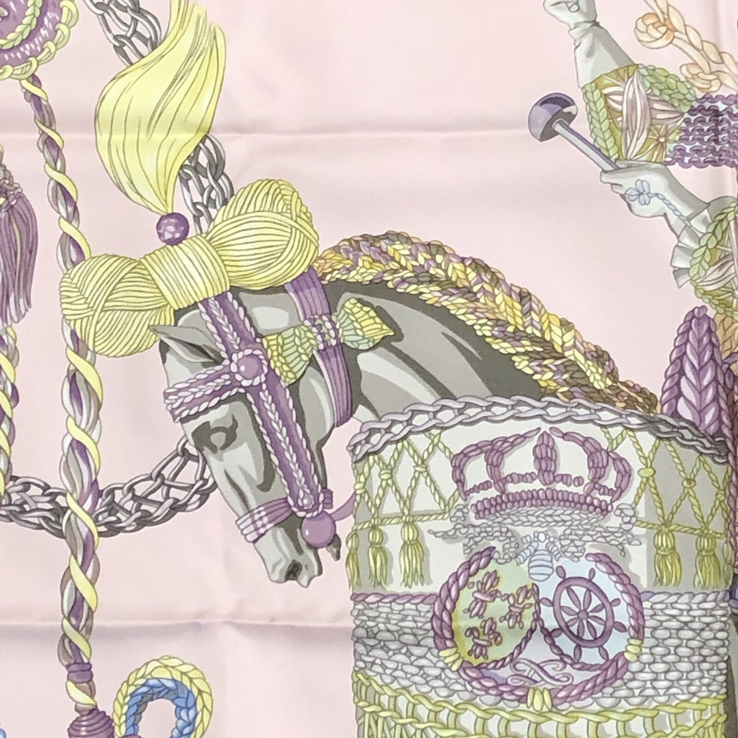 Hermes Carre 90 Silk Le Timbalier Twill Violet Rose Pink Neckerchief Scarf