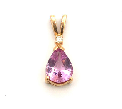 Designer 14K Yellow Gold Pear Amethyst & Round Diamond Accent Drop Pendant