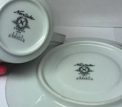 Retired Noritake Ravel Pattern White Flowers w/Blue Silver Trim Cup/Saucer Set